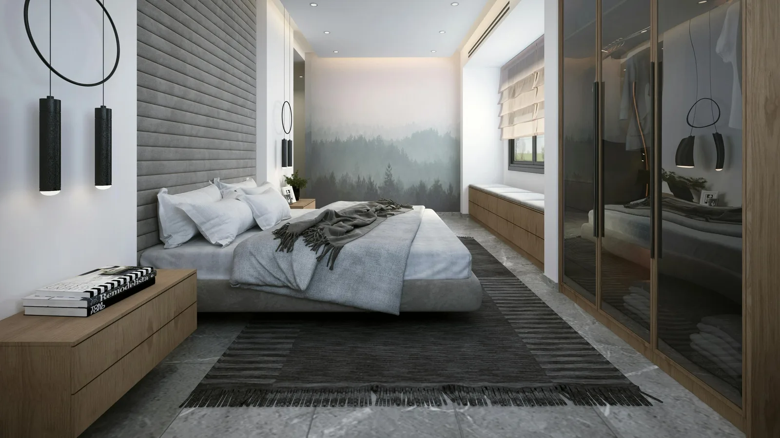 chambre moderne avec décoration murale et textiles doux pour ambiance cocooning